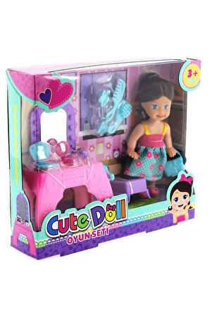 Kız Çocuk Oyuncak Cute Doll Mini Bebek Aksesuarlı ve Makyaj Masalı Oyun Seti Eği