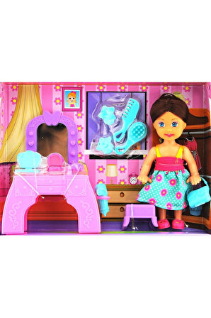 Kız Çocuk Oyuncak Cute Doll Mini Bebek Aksesuarlı ve Makyaj Masalı Oyun Seti Eği