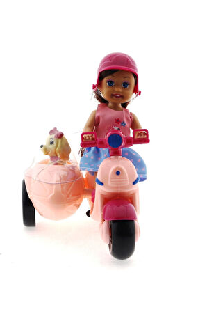 Kız Çocuk Oyuncak Cute Doll Mini Bebek ve Köpekli Pembe Motorsiklet Erkek Çocuk Oyuncak Eğitici Oyun