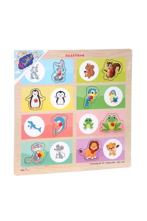 Kız Çocuk Oyuncak ONY-366-367 Ahşap Tutmalı Eşleştirme -Hayvanlar ve Yavruları E