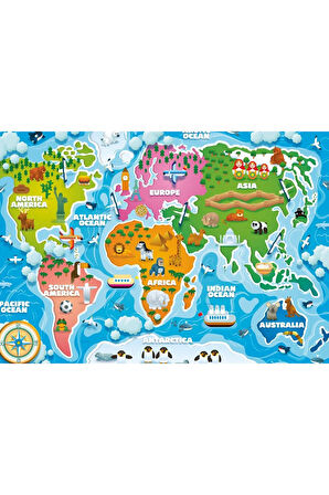 Kız Çocuk Oyuncak KS Jumbo Puzzle 50 Parça Colorful World Map Dünya Haritası Eği
