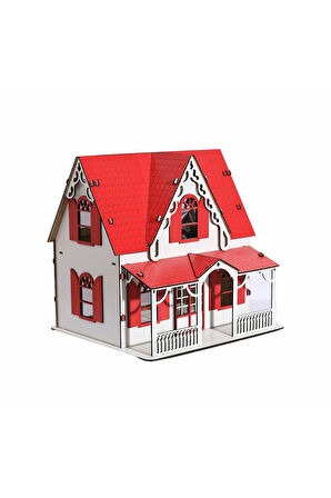 Kız Çocuk Oyuncak CCY00093 AHŞAP KIRMIZI VİLLA EV Erkek Çocuk Oyuncak Eğitici Oyuncaklar