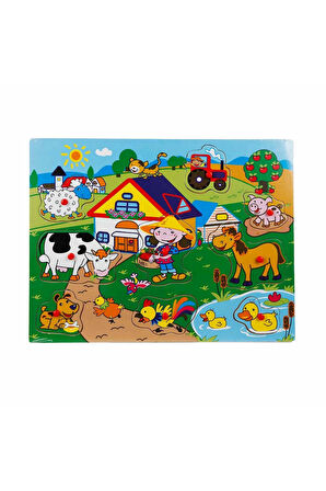 Kız Çocuk Oyuncak Tahta Raptiyeli Bultak Çiftlik Puzzle 9 Parça Erkek Çocuk Oyuncak Eğitici Oyuncakl