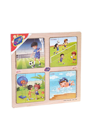 Kız Çocuk Oyuncak ONY-343/344/345/346 Ahşap Erkek Çocuk Oyuncak Eğitici 4'lü Puzzle -Onyıl Erkek Çoc