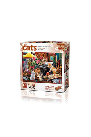 Kız Çocuk Oyuncak KS Puzzle 500 Parça Cats Kittens in the Writer's Office Eğiticiic