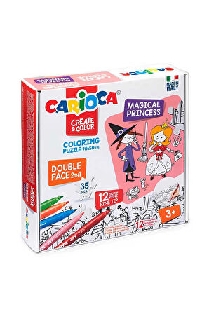 Kız Çocuk Oyuncak Carioca Boyanabilir Puzzle Magıcal Princess 35 Parça Çift Tara