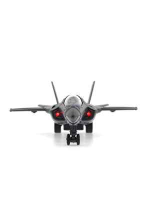Kız Çocuk Oyuncak Çek Bırak Metal F-35 Benzeri Koyu Gri Savaş Uçağı Sesli Işıklı
