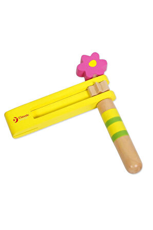 Kız Çocuk Oyuncak Sarı Ahşap Kastanet-Şak Şak Erkek Çocuk Oyuncak Eğitici Oyuncaklar