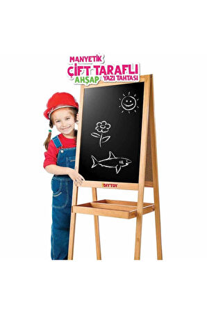 Kız Çocuk Oyuncak 2195 AYAKLI ÇİFT TARAFLI MANYETİK AHŞAP YAZI TAHTASI Erkek Çocuk Oyuncak Eğitici O