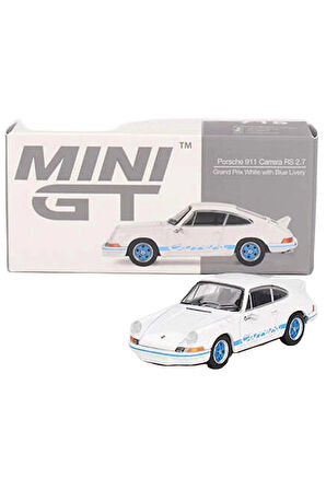 Kız Çocuk Oyuncak Mini GT 1/64 Porsche 911 RS 2.7 Grand Prix White with Blue Liv