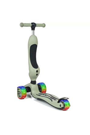 Kız Çocuk Oyuncak Smart Oturaklı 3 Tekerlekli Işıklı Scooter Askeri Yeşil Eğiticiic