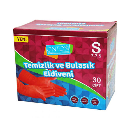 Onton Bulaşık ve Temizlik Eldiveni 30 Çift S Beden (7 - 7,5) Kırmızı Lateks