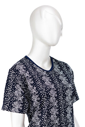 Oppland Kadın Turlu Viskon Penye Kumaş Anne Bluz Palmiye Çiçek Desenli Kısa Kollu Normal Kesim Tam Kalıp Likralı