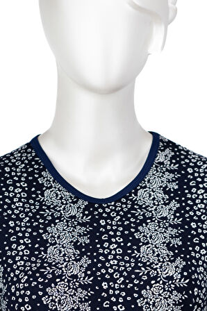 Oppland Kadın Turlu Viskon Penye Kumaş Anne Bluz Palmiye Çiçek Desenli Kısa Kollu Normal Kesim Tam Kalıp Likralı