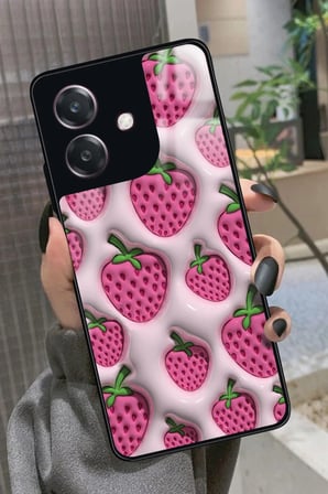 Oppo A3 5G Uyumlu Çilek Tasarımlı Parlak Silikon Kılıf