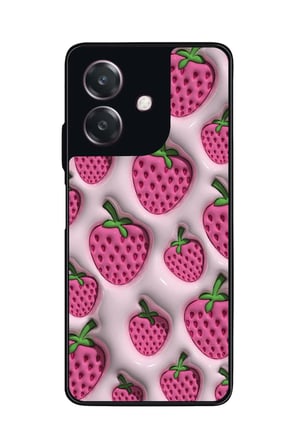 Oppo A3 5G Uyumlu Çilek Tasarımlı Parlak Silikon Kılıf