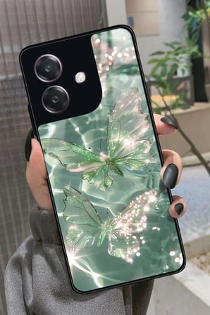 Oppo A3 5G Uyumlu Yeşil Kelebek Tasarımlı Parlak Silikon Kılıf
