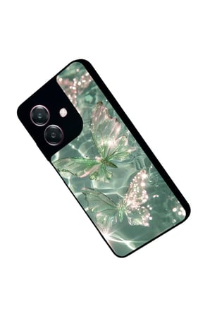 Oppo A3 5G Uyumlu Yeşil Kelebek Tasarımlı Parlak Silikon Kılıf