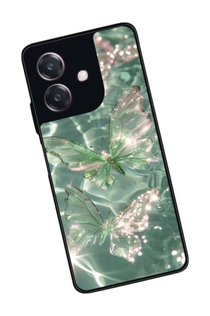 Oppo A3 5G Uyumlu Yeşil Kelebek Tasarımlı Parlak Silikon Kılıf