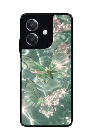 Oppo A3 5G Uyumlu Yeşil Kelebek Tasarımlı Parlak Silikon Kılıf