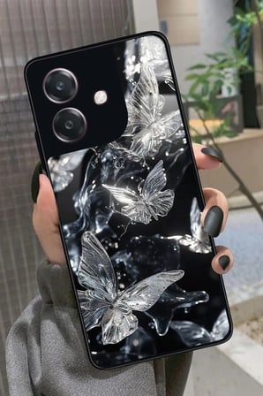 Oppo A3 5G Uyumlu Beyaz Kelebek Tasarımlı Parlak Silikon Kılıf