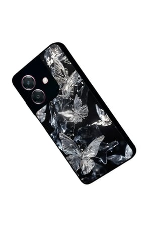 Oppo A3 5G Uyumlu Beyaz Kelebek Tasarımlı Parlak Silikon Kılıf