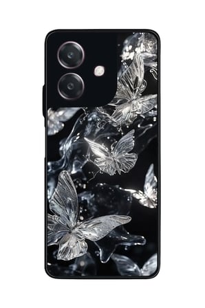 Oppo A3 5G Uyumlu Beyaz Kelebek Tasarımlı Parlak Silikon Kılıf