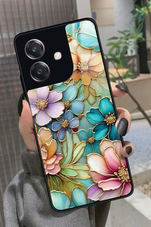 Oppo A3 5G Uyumlu Karışık Çiçek Tasarımlı Parlak Silikon Kılıf