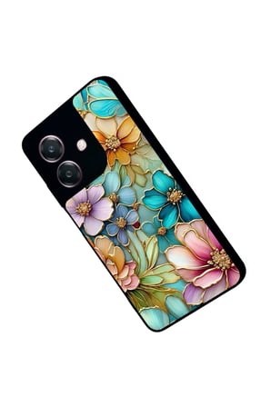 Oppo A3 5G Uyumlu Karışık Çiçek Tasarımlı Parlak Silikon Kılıf