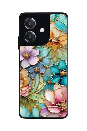 Oppo A3 5G Uyumlu Karışık Çiçek Tasarımlı Parlak Silikon Kılıf