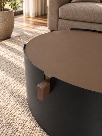 Orbit Yuvarlak Orta Sehpa Çap 90cm Mat Ceviz ve Mat Siyah Metal Ayak 35cm Modern Tasarım Dekoratif