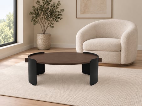 Orbit Yuvarlak Orta Sehpa Çap 90cm Mat Ceviz ve Mat Siyah Metal Ayak 35cm Modern Tasarım Dekoratif