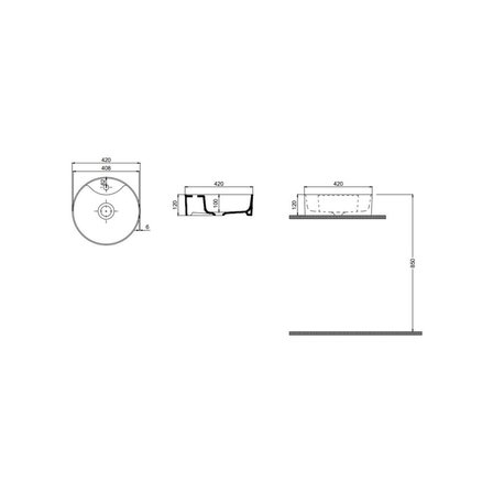 Bath Round Line Tezgah Üstü Batarya Delikli Lavabo Beyaz