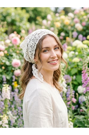 Vintage Örgü Dantel Bandana Kadın Baş Bandı Şık Boho Saç Aksesuarı