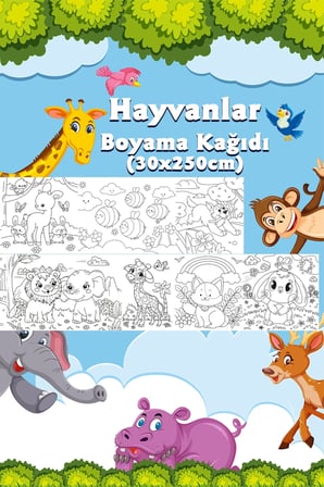 Orman Hayvanları Temalı Dev Boyama Kağıdı 2,5 Metre Rulo Boyama Kağıdı - Çocuk Eğitici Boyama