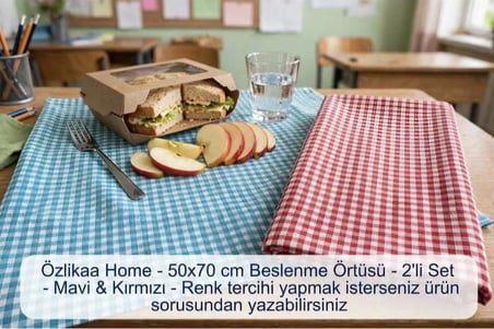 Beslenme Örtüsü 50x70 cm Mavi Kırmızı Pötikare Kareli Çok Amaçlı Yiyecek Örtüsü