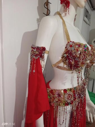 KIRMIZI ORYANTAL DANSÖZ KOSTÜMÜ SET 