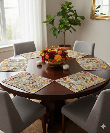 Sonbahar Çiçekleri Desenli Dijital Baskılı 6'lı Amerikan Servisi 30 cm x 45 cm