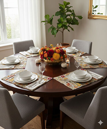 Sonbahar Çiçekleri Desenli Dijital Baskılı 6'lı Amerikan Servisi 30 cm x 45 cm