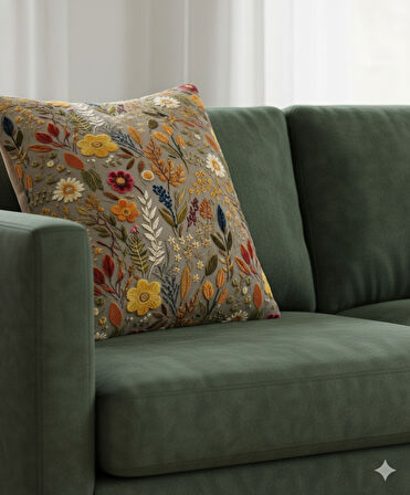 Sonbahar Çiçekleri Desenli Dijital Baskılı 2'li Kırlent 40 cm x 40 cm