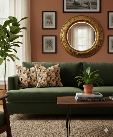 Sonbahar Ağaçları Desenli Dijital Baskılı 2'li Kırlent 40 cm x 40 cm