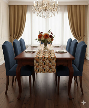 Sonbahar Ağaçları Desenli Dijital Baskılı Runner 140 cm x 45 cm