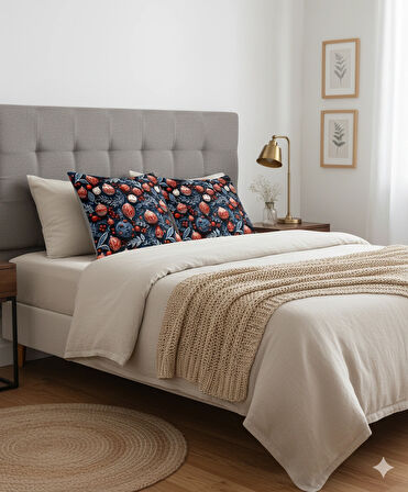 Yılbaşı Lacivert Küreler Desenli Dijital Baskılı 2'li Kırlent 40 cm x 40 cm