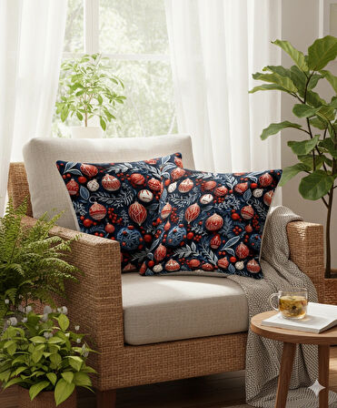 Yılbaşı Lacivert Küreler Desenli Dijital Baskılı 2'li Kırlent 40 cm x 40 cm