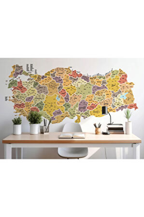 Türkiye Haritası İl ve İlçeli Ayrıntılı Eğitici Dekoratif Duvar Kağıdı-3032