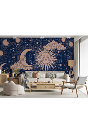 Astroloji Retro Uzay Güneş Ay Bulut Duvar Duvar Kağıdı-5535