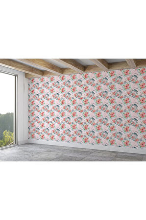 Pembe Çiçek Desenli Kız Çocuğu Odası Duvar Kağıdı-5594