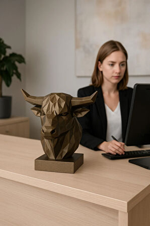 Dekoratif Büst Boğa Heykel Özel Tasarım Hediye 12 X 16 Cm