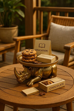 Dekoratif Tasarım Gold Gergedan Sunum Not Pratik Gereç Vegan Üretim 14 X 14 Cm