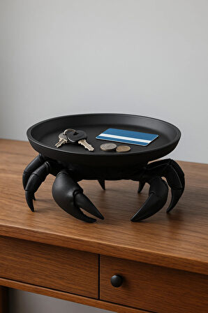 Dekoratif Yengeç Figürü Siyah Pratik Ev Gereçleri Sunum Tabak 16 X 16 Cm